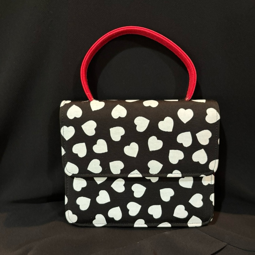 Ramon Tenza Heart Pattern Mini Bag with Vibrant Red Handle